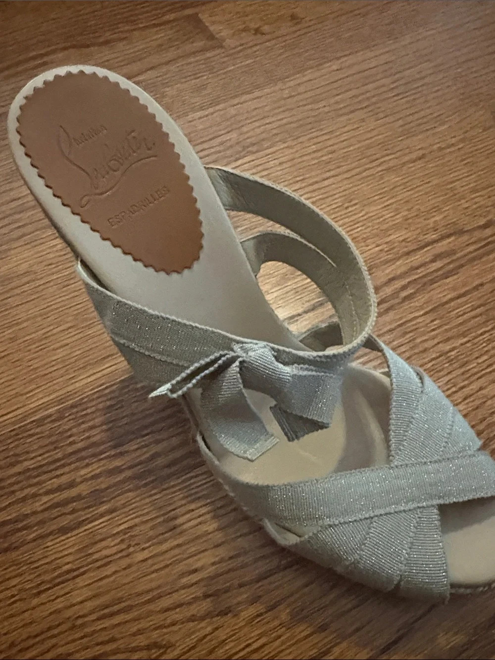 Christian Louboutin Light Gray Espadrille Wedge Sandals